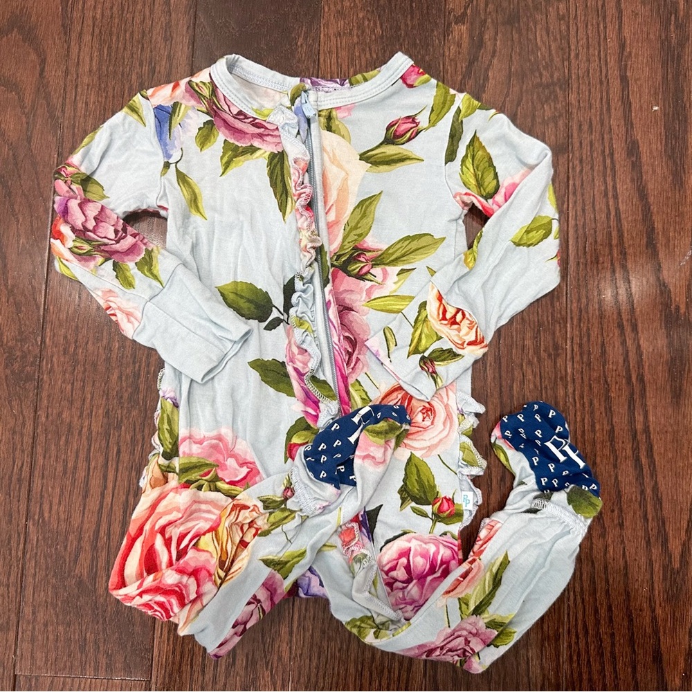 Posh Peanut Kids Pajama Set - Floral Blue and Pink